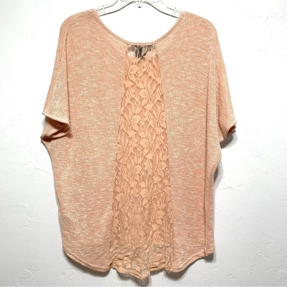 Forever 21 Short Sleeve Sweater Lace Top Light Pink size Small - Picture 5 of 7